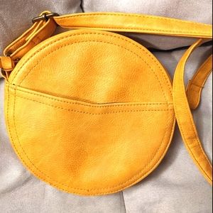 Round Yellow Crossbody Purse Faux Leather